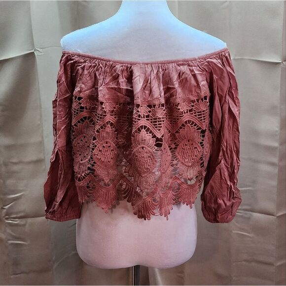 PACSUN L.A. Hearts Crochet Off Shoulder Crop Top Size Medium - Picture 8 of 14